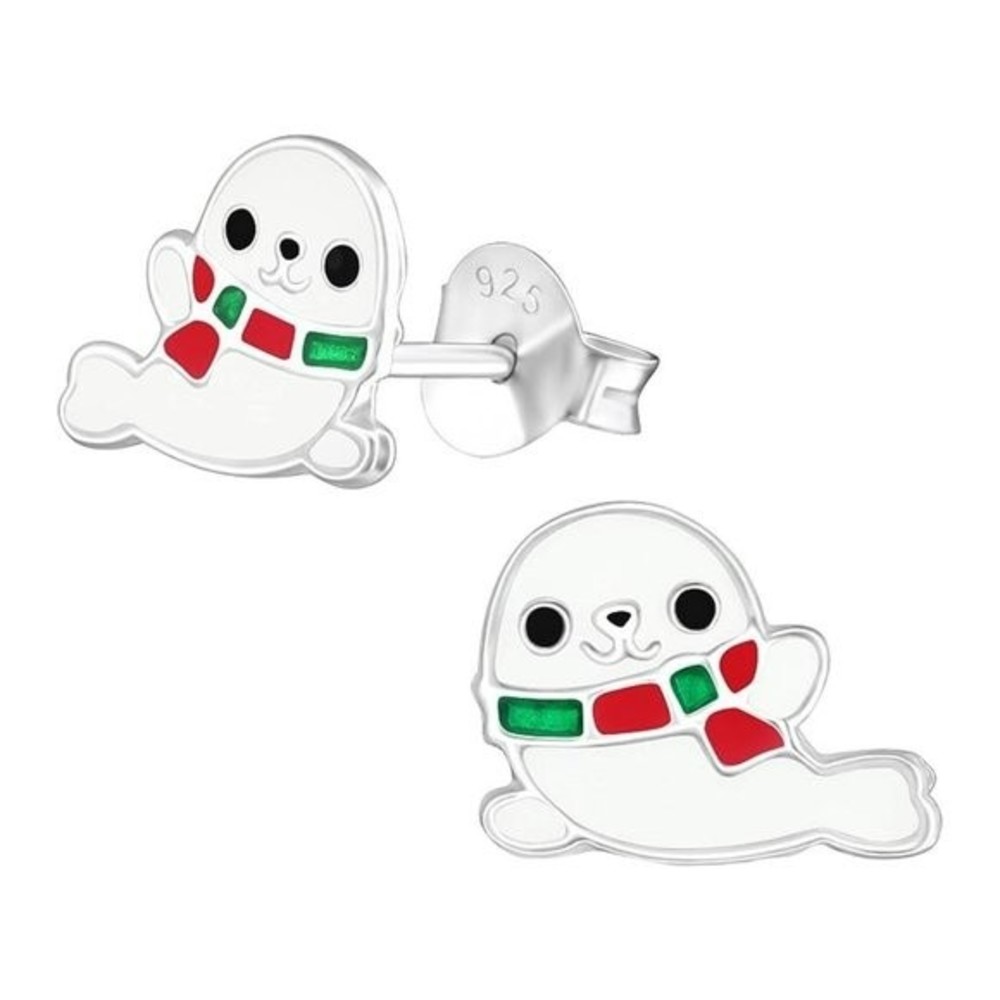 NWB Monkimau 925 Silver Enamel Seal Girls' Stud Earrings